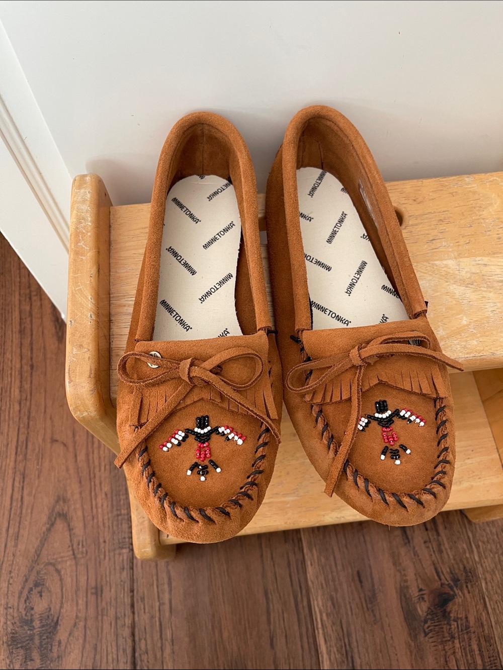 Minnetonka Brown Suede Beaded Moccasins